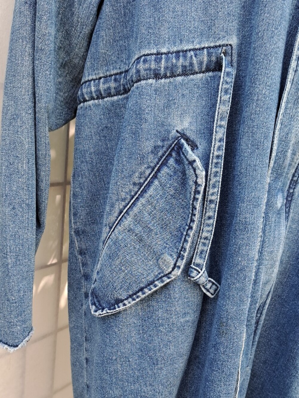 Forever 21 Womens Blue Denim Jean Hooded Long Jacket Size L - Picture 4 of 12